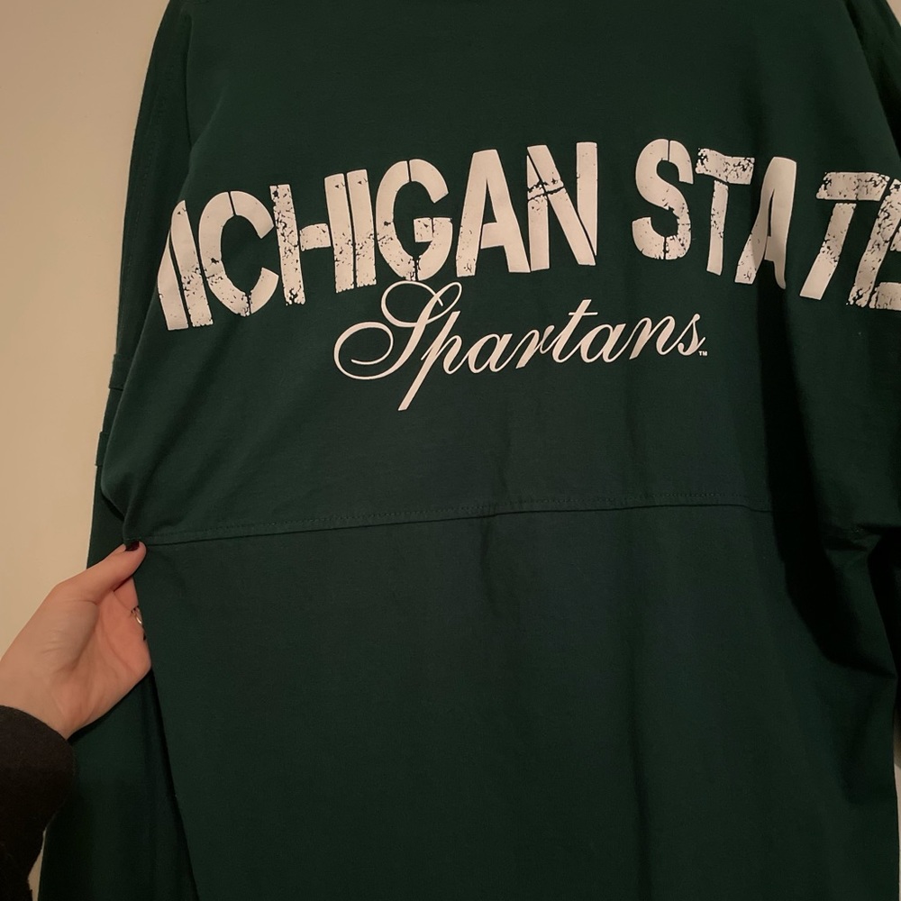 Michigan State Spartans Women’s Hunter Green Oversized Pom Pom Jersey Tee M - Picture 3 of 5